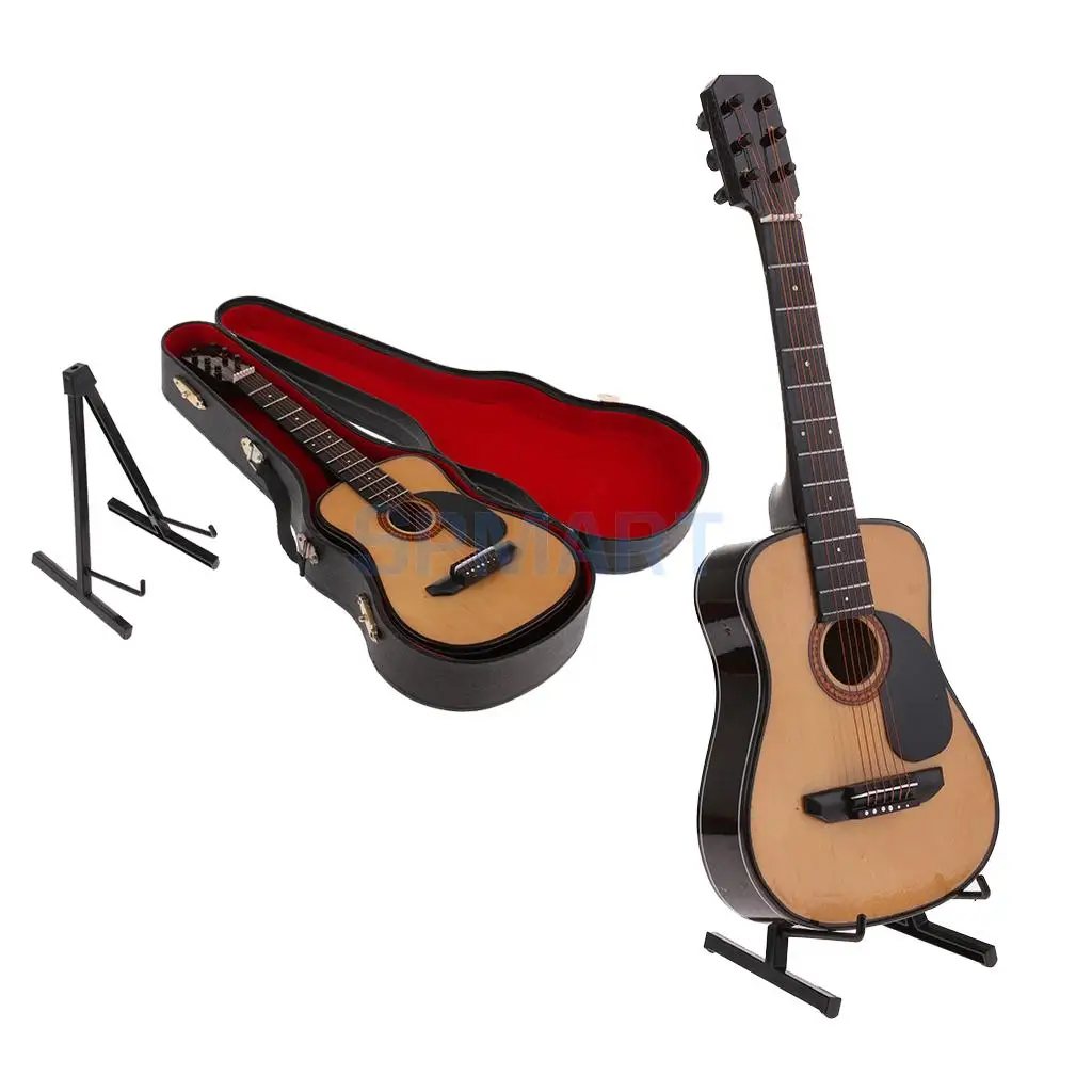 Handcrafted 1:4 Scale Wood Guitar with Panel Model Instrument Collectibles Miniature Dolls Accessory Home Ornaments Kids Gift