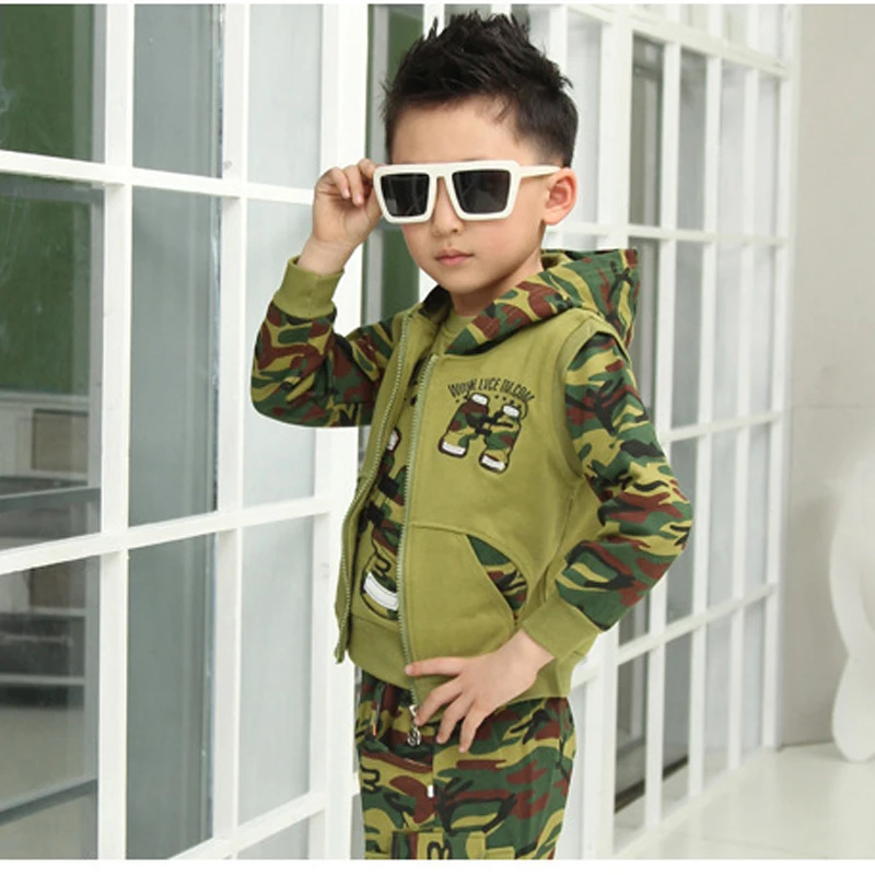Boys Clothes With Hooded Zipper Army Green Kids Clothing Setsboys