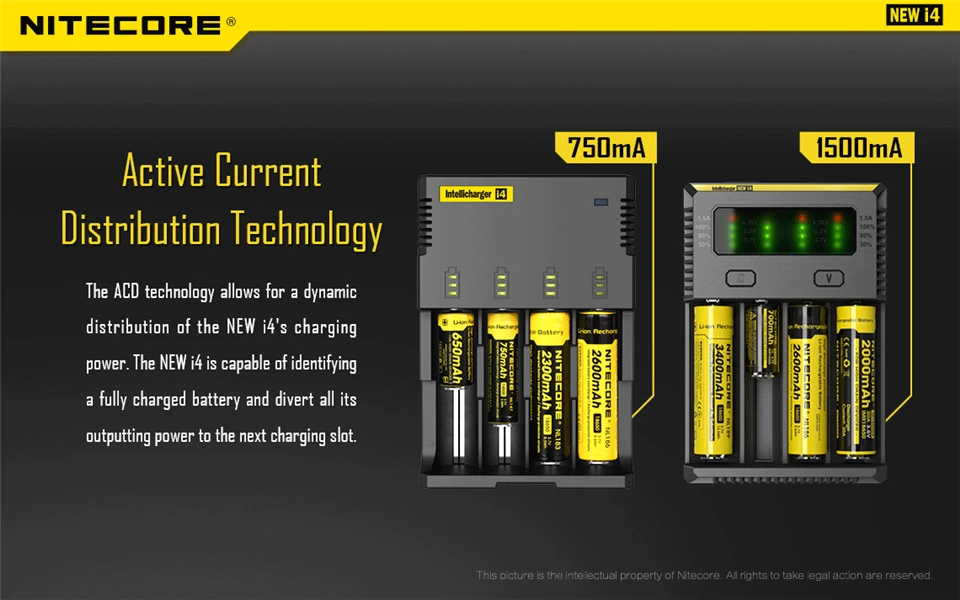 Оригинальное Nitecore i4 Intelli зарядное устройство Универсальное зарядное устройство I4 интеллектуальное зарядное устройство для Li-ion/NiMH 18650/26650/AA