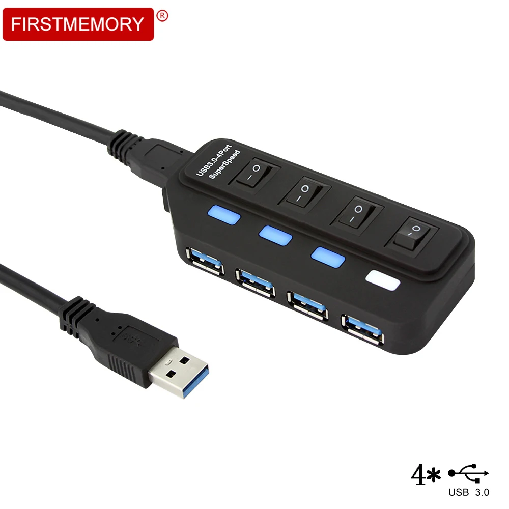 

USB Hub 3.0 High Speed 4 Port USB 3.0 Hub Splitter With On/Off Switch Hub Splitter With UK/US Power Adapter for MacBook Laptop