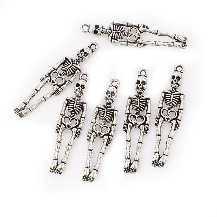 

New Fashion Plated Antique Silver Skull Charms Pendants For Necklace DIY Jewelry making 10x39mm 30 pcs