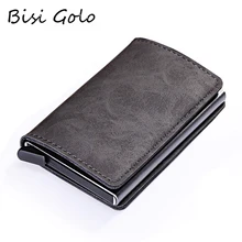 BISI GORO из искусственной кожи металлический один ящик кредитный держатель для карт чехол для женщин и мужчин RFID кошельки Винтаж Бизнес ID держатель