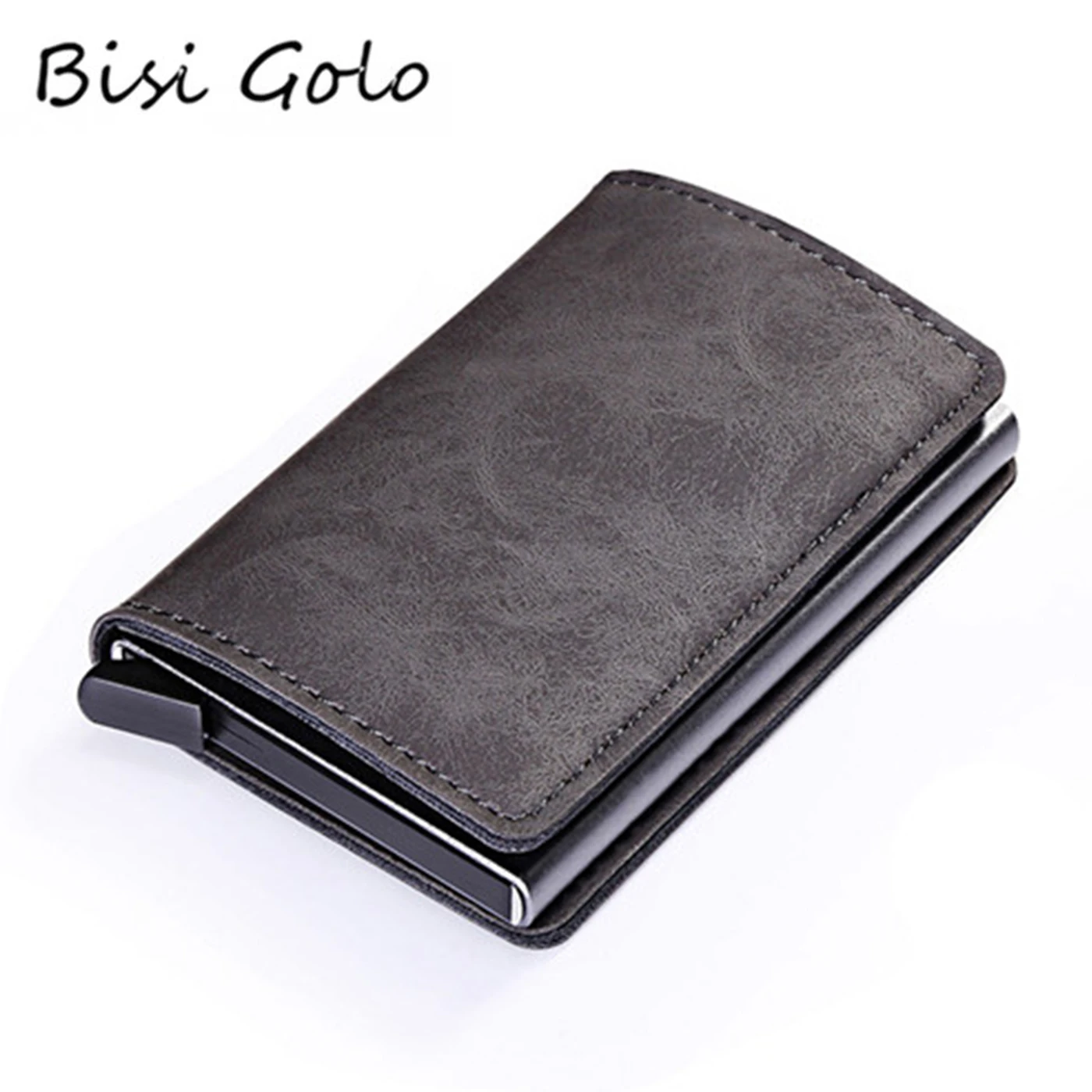 

BISI GORO New PU Leather Metal Single Box Credit Card Holder Card Case Women and Men RFID Wallets Vintage Business ID Holder