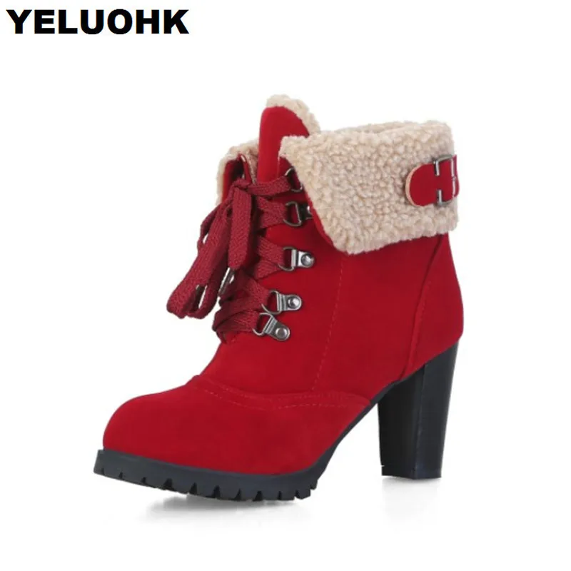 

Big Size 44 Winter Boots Women Shoes High Heels With Fur Fashion Buckle Ankle Boots For Women Shoes Pumps Platform High Boots