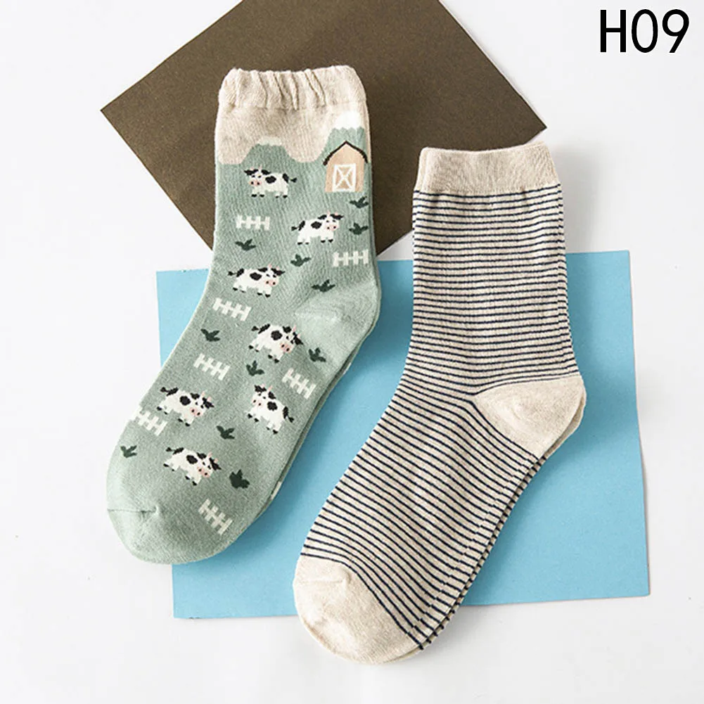 2 пар/компл. осень-зима новые милые животные женские носки абстракция креативные носки с узором фрукты женские хлопковые носки - Цвет: 09