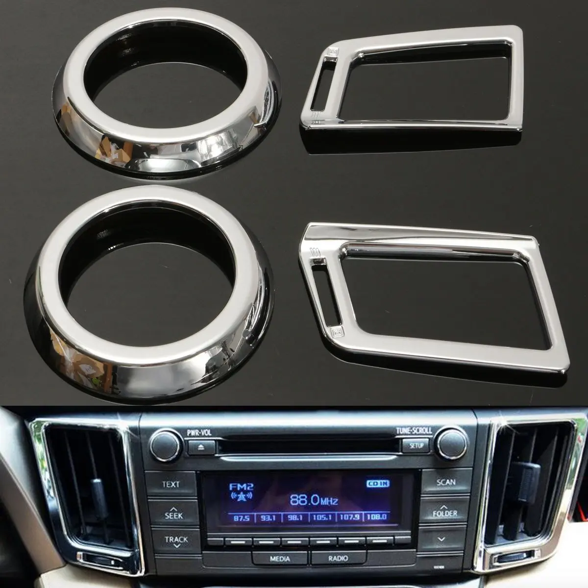 4Pcs Chrome Car Internal Dashboard Air Vent Cover Trim for Toyota Rav4 2013 2014 2015 2017