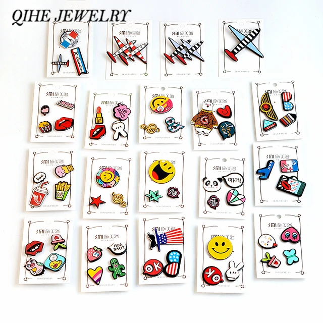 QIHE QH-MONILI 19 Stile Cartoon Spilla Set Aereo Popcorn Fries Labbra orso Pulci QIHE QH-MONILI 19 Stile Cartoon Spilla Set Aereo Popcorn Fries Labbra orso Pulci