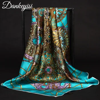 

DANKEYISI Pure Silk Scarf Women Square Designer Scarf Female Ring Neck Head Big Shawls Scarfs Hair Bag Ribbon Scarves Bandana