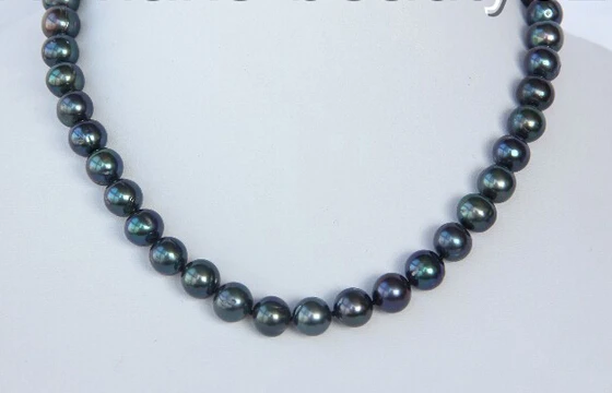 

RHJ00121 stunning big 10mm round black freshwater cultured pearl necklace