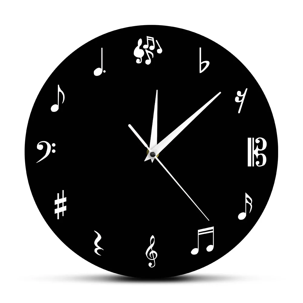 Музыкальная студия настенные часы с музыкальными нотами настенные часы с тройным клифом настенные декоративные часы подарок для музыканта или певца - Цвет: Black