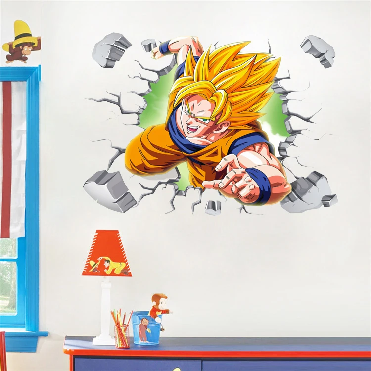 90*60 см Большой размер 3D аниме Dragon Ball наклейки Супер Saiyan Goku наклейки ПВХ для спальни Обои фреска Dragon Ball Z ST02