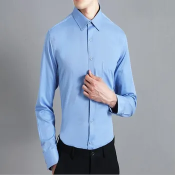 

Men's Shirt New Hot Men's Fashion Slim Square Collar Shirt Men's Business Casual Official Solid Color Shirt