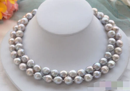 

1058 gray almost round Edison PEARL NECKLACE mabe clasp