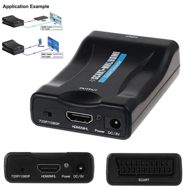  Nero SCART A HDMI Video Audio di Alto Livello Adattatore del Convertitore 1080P HD TV DVD SKy Box C