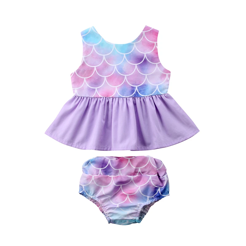 

Newborn Toddler Kids Baby Girl Mermaid Print Sunsuit 2Pcs Set Baby Girls Summer Vest Tops Dress Shorts Pants Romper Clothes Set