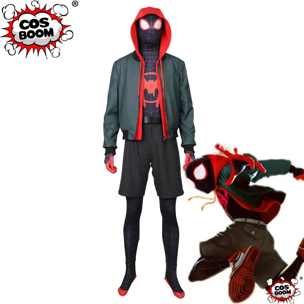 

COSBOOM Spider-Man Into the Spider-Verse Miles Morales Cosplay Costume Men's Halloween Superhero Spiderman Hoodie Cosplay
