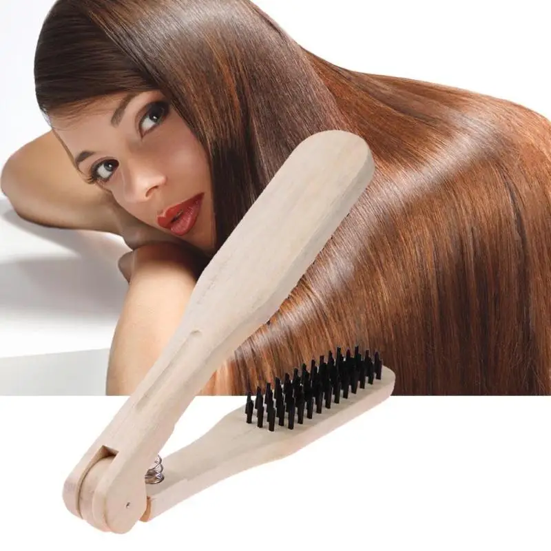 

1pcs Professional Wooden Straightener Hair Comb Anti-Static Hairdressing Styling Tools V Type Hair Straightener Comb Hairbrushes
