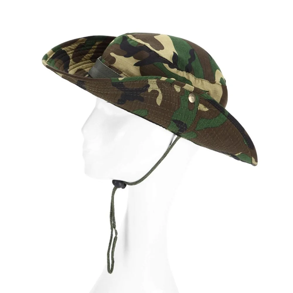 Камуфляжная кепка Boonie для мужчин и женщин с широкими полями, УФ защитная солнцезащитная Кепка с ремешком для подбородка, для кемпинга, охоты