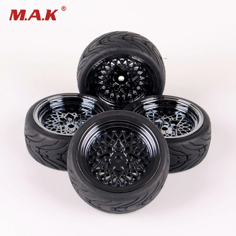 

Rubber Tires & Wheel For HSP HPI RC 1:10 Flat Racing On Road Car 4pc Set Accessory