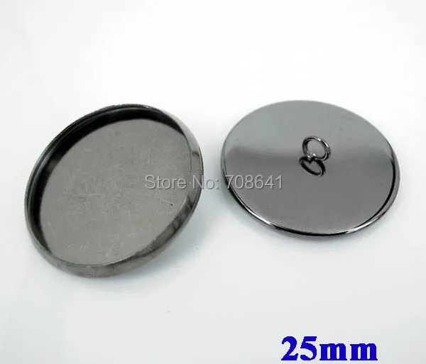 

25mm New Gunmetal black Plated Blank Bases Cabochons Style Round Edge Bezel Back Loop Buttons Pendant Caps Connectors Wholesale