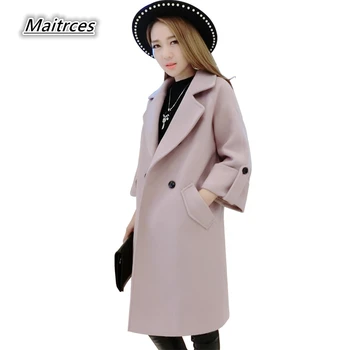 

Women's Wool Coat 2018 Spring Autumn New Fashion Long Woolen Coats Loose Type Female Autumn Winter Wool Coat NZ012