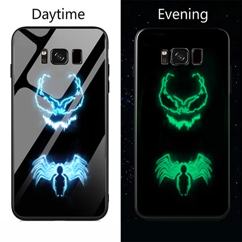 Роскошный светящийся стеклянный чехол для телефона Marvel Мстители для samsung Galaxy Note 10 8 9 S8 S9 S10 E 5G Plus Deadpool Venom - Цвет: Venom1
