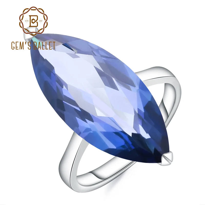 Gem's Ballet 11.45Ct Big Oval Marquise Natural Iolite Blue Mystic Quartz Gemstone Ring 925 Sterling Silver Rings Fine Jewelry Gem's Ballet 11.45Ct Big Oval Marquise Natural Iolite Blue Mystic Quartz Gemstone Ring 925 Sterling Silver Rings Fine Jewelry