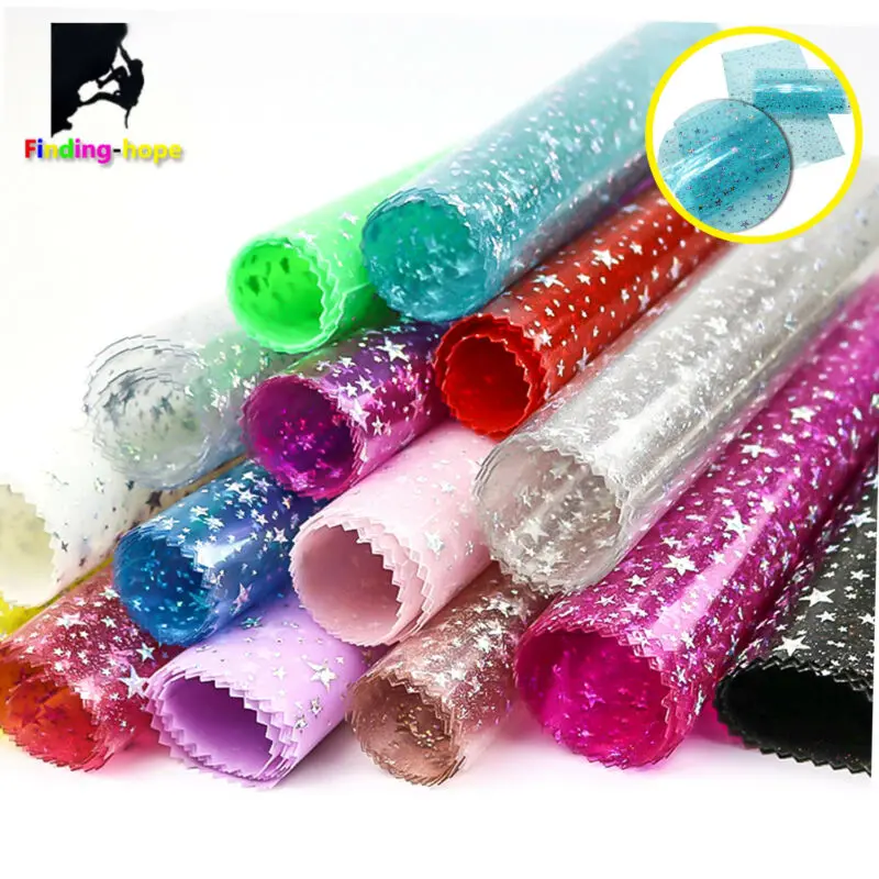 

A4 PVC Vinyl Star Fabric Sheets Laser Hologram Transparent Shiny DIY Handmade Bows Decor Craft Material
