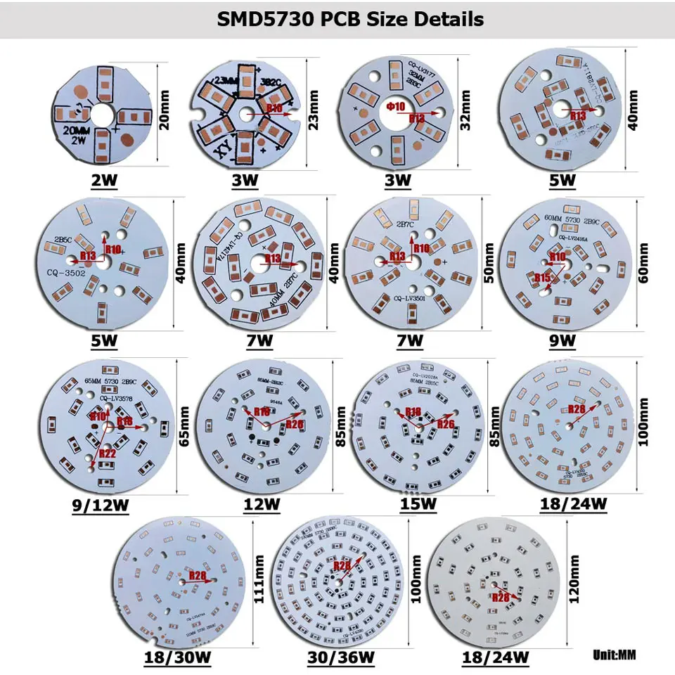 5/7W 40mm LED PCB без SMD570 установленная алюминиевая пластина лампы 3/5/7/9/12/15/18/24/30/36W
