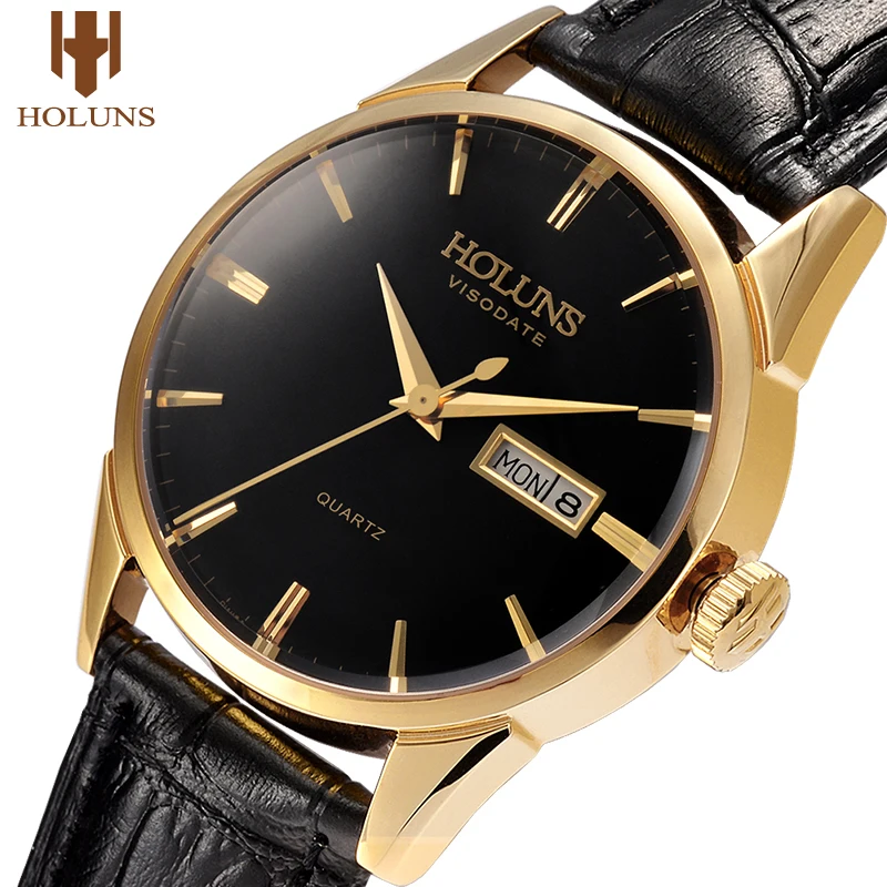 

Holuns Watch Men Gold Brand Luxury Mens Watches Quartz Genuine Leather Wrist Watch Dress Male Relogio Masculino Casual Business