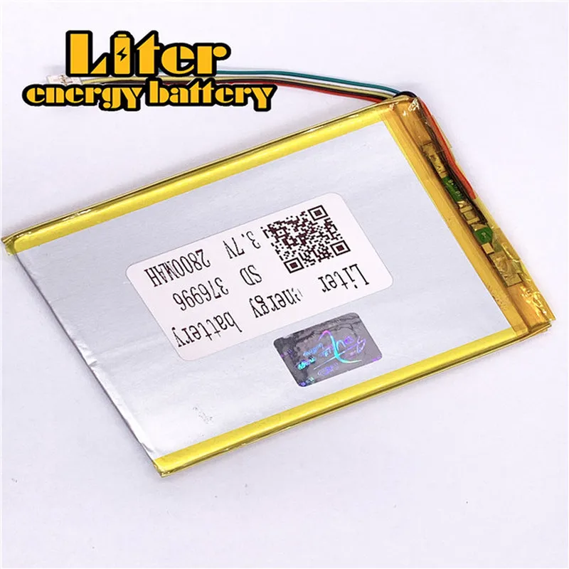 

1.0MM 5pin connector 376996 2800mah 3.7V flat rechargeable pure lipo battery for tablet pc 7inch 8inch 9inch MP4 MP5
