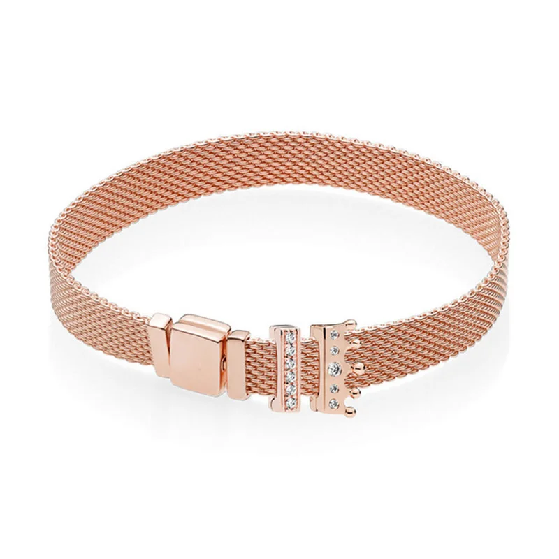 

NEW 100% 925 Sterling Silver Reflexions Bracelet Set Rose Gold Crown Elegant Fit European DIY Original Charm Bead Jewelry Gift