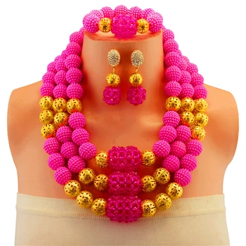 

Jewelry Sets Women Wedding Gold Color Rose Crystal Dress Accessories African Beads Maxi Necklace Earrings Set