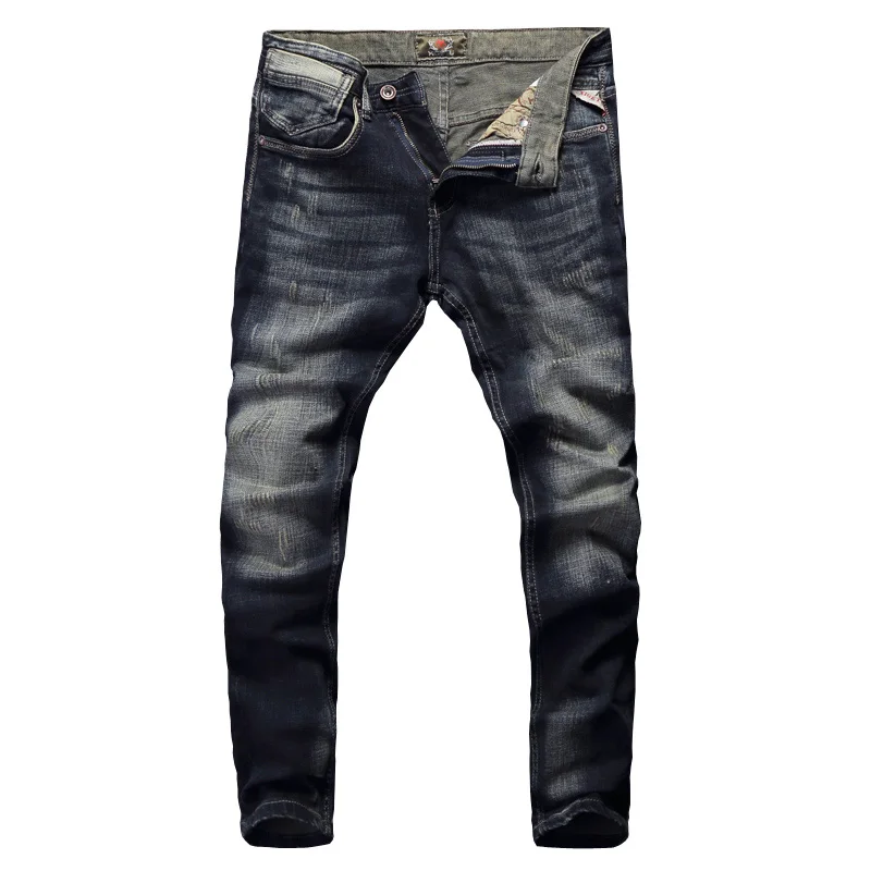 Джинсы мужские в винтажном стиле модные классические рваные джинсы Slim Fit уличная