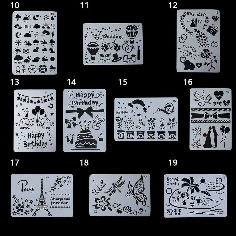 

19 Various Types Nice Hollow Layering Stencils For Wall Painting Scrapbooking Stamp Album Decor DIY Embossing Paper Card