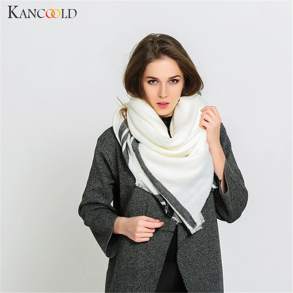 Женский шарф в клетку KANCOOLD толстый зимний шотландскую накидка оверсайз модный