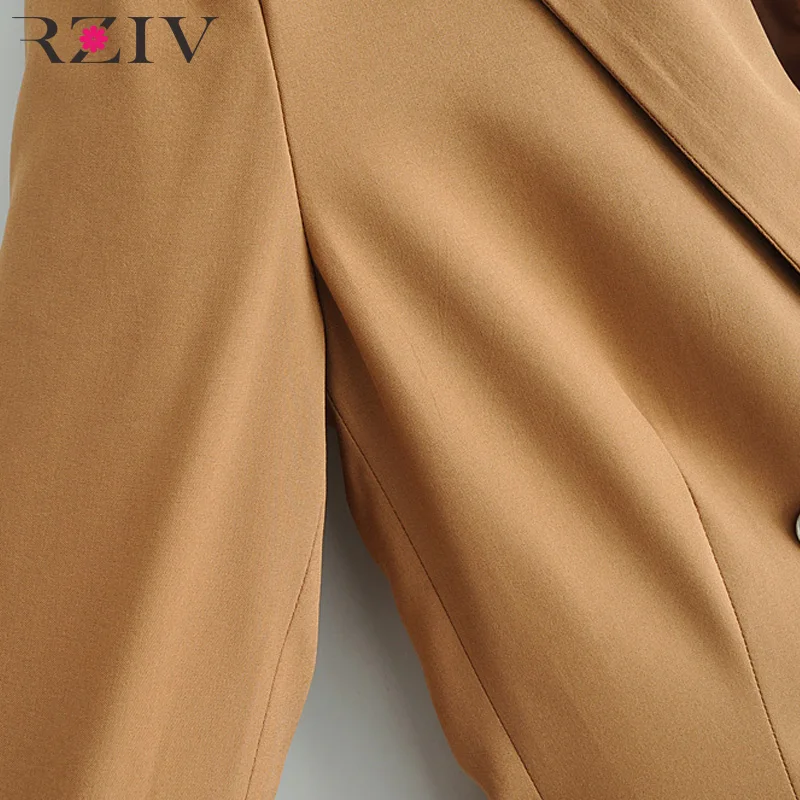 RZIV весенний женский пиджак двубортный костюм сплошной цвет Повседневный длинный рукав женский пиджак