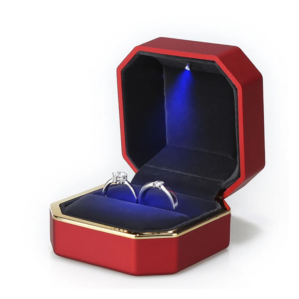 Подарок на день Святого Валентина, белое, золотое, белое кольцо, подвесная коробка для ювелирных изделий, коробка светодиодная шкатулка резина, окрашенная коробка для ювелирных изделий - Цвет: Красный