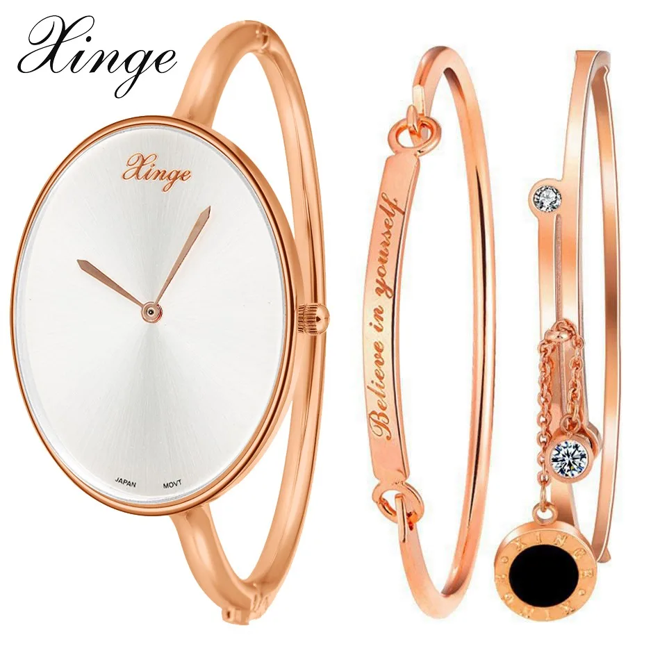 

Xinge Brand Luxury Crystal Quartz Watch Women Bracelet Jewelry Watch Set Wristwatch Waterproof Women Dress Watch