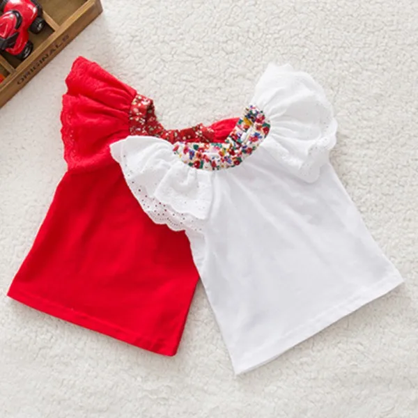 Модные футболки с цветочным принтом и воротником; топы с короткими рукавами для маленьких девочек; милая блузка; рубашки; От 0 до 2 лет-лето