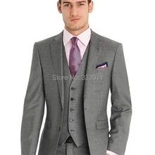 Изготовленный На Заказ тонкий крой две кнопки светло-серый смокинг жениха тупым отворотом лучшие мужские для шаферов мужские свадебные костюмы(пиджак+ брюки+ галстук+ жилет