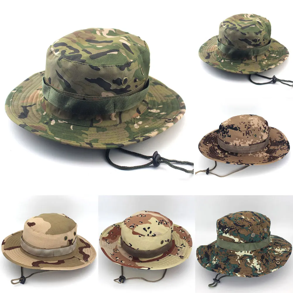 Breathable Boonie Fisherman Hat Wide Brim Sun Cap Military Camouflage Bucket Hat
