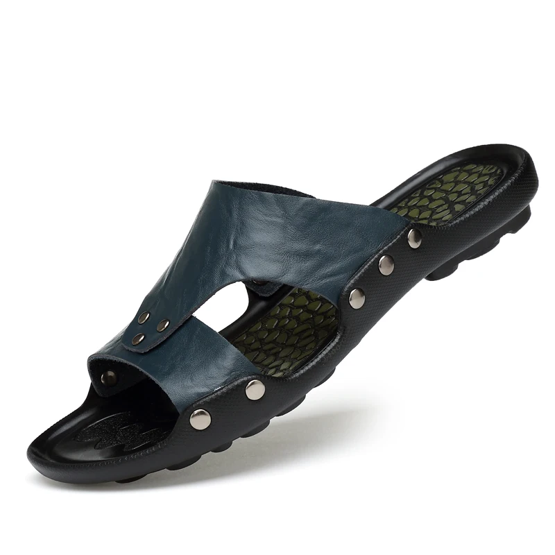 الصيف جلد أصلي للرجال صندل بتصميم روماني الشاطئ لينة صياد الصيف اليدوية أحذية الرجال الشاطئ المعادن Sandalias كبيرة حجم أحذية