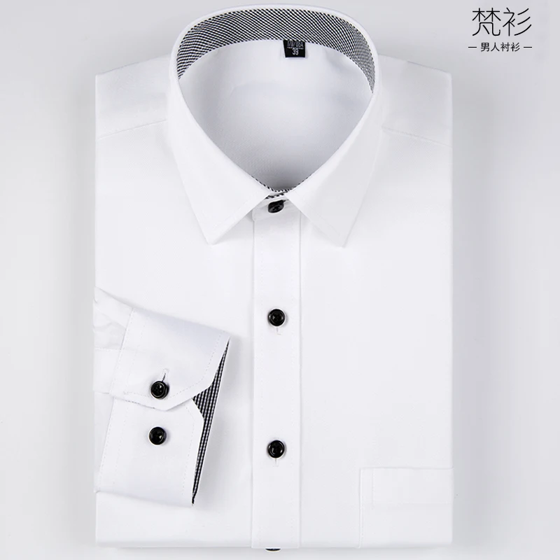 

2017Autumn new white shirt men long sleeves Slim solid color business casual shirt