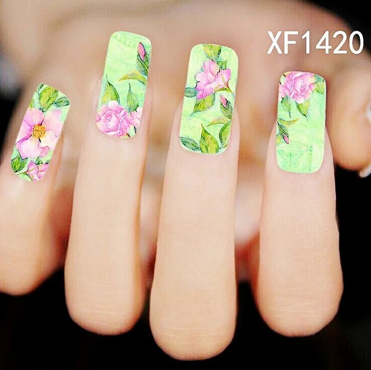 

1 Sheet Flowers Refreshing Color  Nail Water Decals Art Transfer Stickers Decoration Nail Salon DIY XF1420