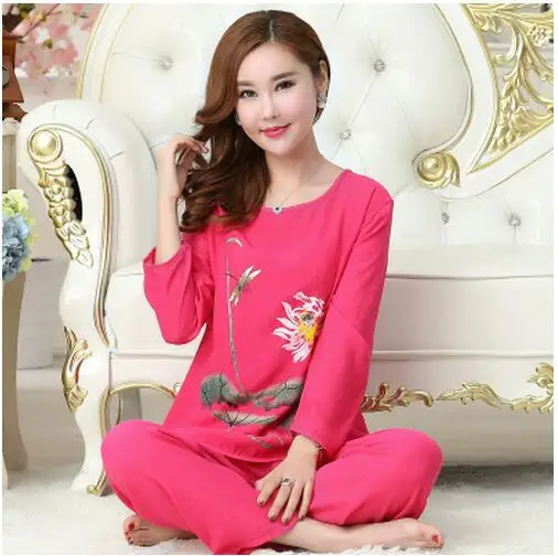 Fdfklak XL, XXL, 3XL, 4XL размера плюс, хлопок, лен, пижамы, весна-осень, длинный рукав, принт, семейный пижамный комплект, одежда для сна, спортивный костюм Q525