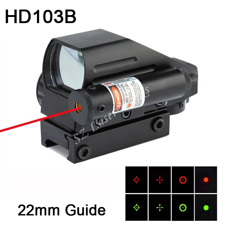 1x22x33 мм красный и зеленый точечный рефлекторный прицел Встроенный красный лазерный костюм 22 мм Руководство для пневматического ружья прицел# HD103B - Цвет: Черный