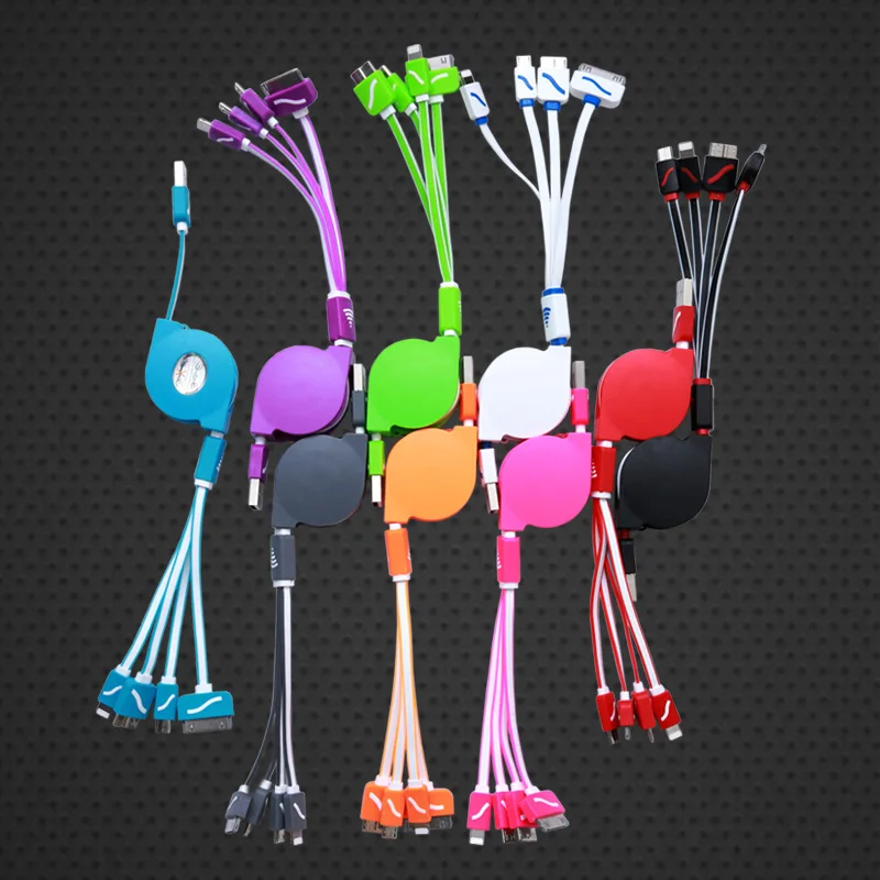 

Multi Charger Cable Retractable USB 3.0 8Pin Micro USB 4in1 Charging Cable for iPhone 4 4s 5s 6 6S Plus HTC Samsung Xiaomi