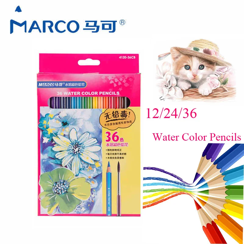 

Marco 4120 Non-toxic Water Soluble Colored Pencils 12/24/36 Colors Watercolor Pencil Set for Kid Student Drawing School Supplies