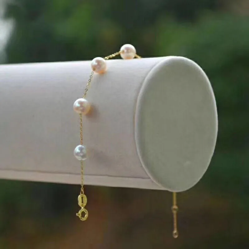 Sinya Au750 18K Gold chain Bracelet Anklet with 7pcs natural pearls for women girls Mom length 16-20cm optional